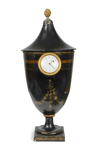 Lot 764A - A French toleware projection night clock, early 19th century