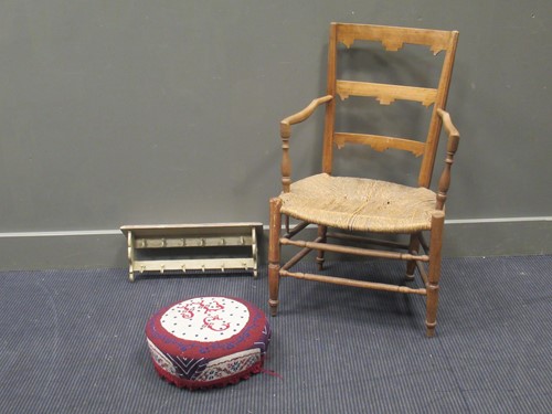 Lot 556 - A French rustic ladder back armchair, a...
