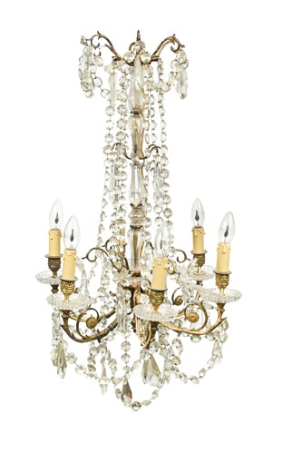 Lot 533 - A six branch ceiling chandelier, 20th century