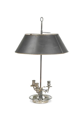 Lot 430 - An electroplate and toleware bouillotte lamp, 19th century