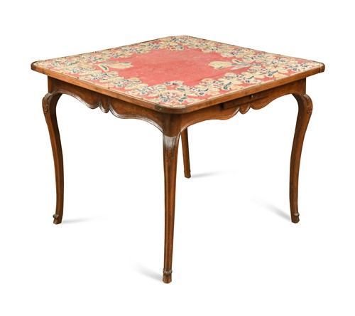 Lot 336 - A French oak needlework top card table, late 18th century