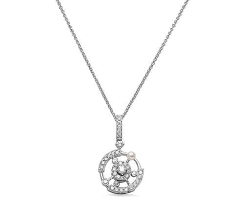 Lot 225 - A diamond and pearl set 'petit tourbillon' pendant and chain