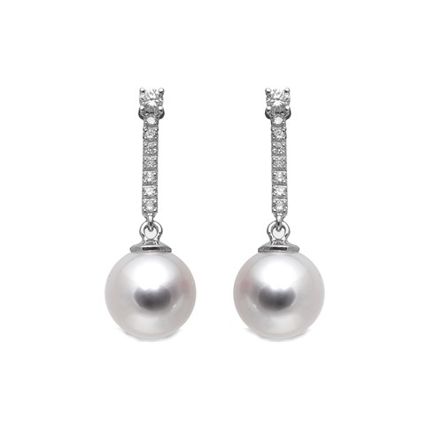 Lot 211 - A pair of cultured pearl and diamond ear pendants