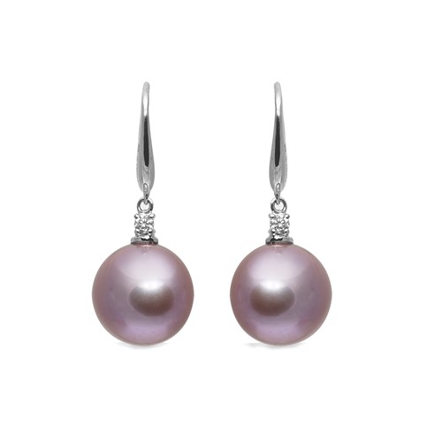 Lot 51 - A pair of natural colour cultured freshwater and diamond ear pendants