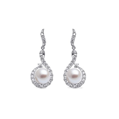 Lot 215 - A pair of cultured pearl and diamond ear pendants