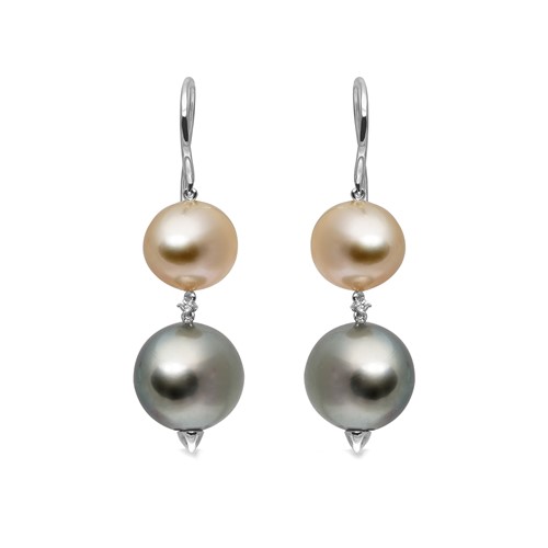Lot 49 - A pair of south sea Tahitian and Indonesian pearl ear pendants