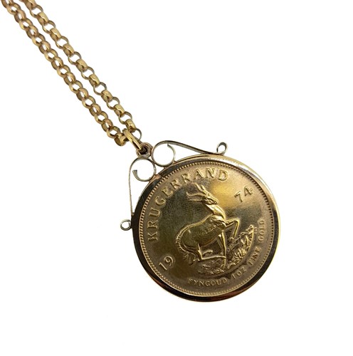 Lot 171 - South Africa gold krugerrand, 1974, in a 9ct...