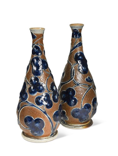 Lot 41 - Robert Wallace Martin for Martin Brothers, a pair of stoneware vases, 1876