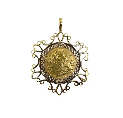 Lot 487 - A King Edward VII half sovereign in a 9ct gold pendant mount