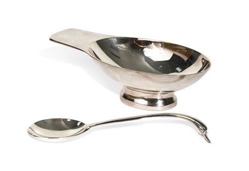 Lot 166 - A French electroplated sauceboat and serving ladle