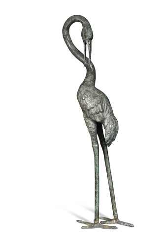 Lot 661 - A cast bronze model of a crane, 20th century