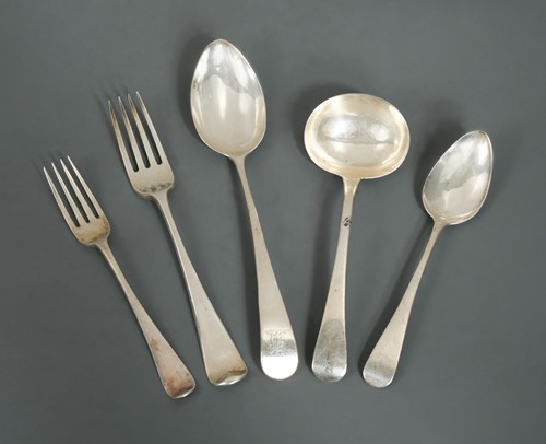 Lot 552 - A 24 piece set of George III 18th century silver flatware with 44 later additions