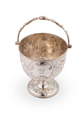 Lot 592 - A Victorian silver swing handled bon bon basket