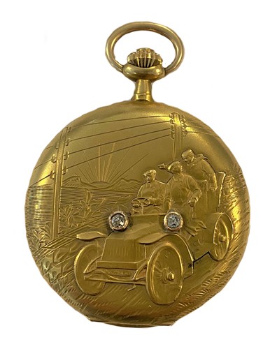 Lot 361 - Vulcain for Marcks & Co. - A Swiss 18ct gold diamond set full hunter pocket watch