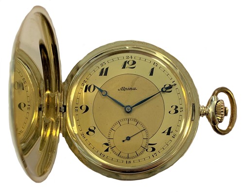Lot 357 - Alpina - A Swiss 14ct gold full hunter pocket watch