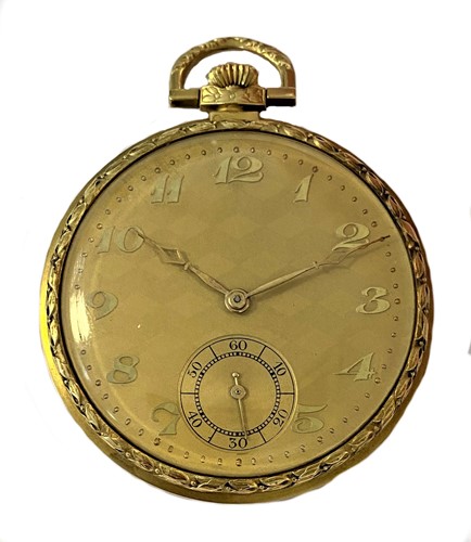 Lot 349 - Unsigned - A Swiss 18ct gold open faced pocket watch