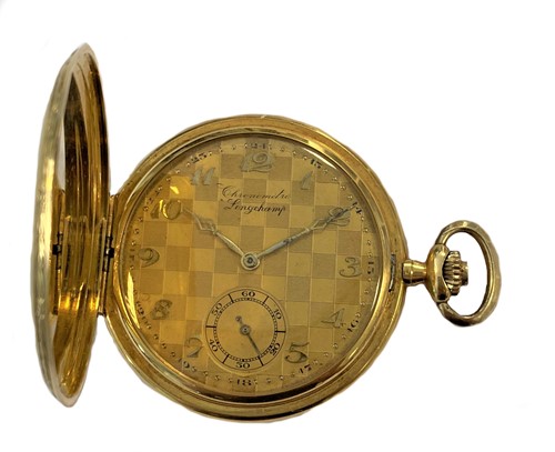 Lot 358 - Unsigned - A Swiss 18ct gold full hunter pocket dress watch