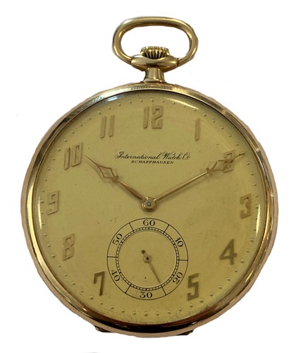 Lot 344 - IWC, Schaffhausen - A Swiss 14ct gold open faced pocket watch with an unusual two-piece case