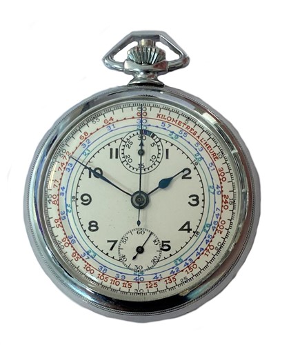 Lot 329 - Unsigned - A base metal open faced pocket watch with chronograph and tachometer
