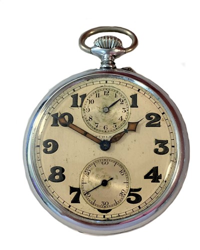 Lot 326 - Longines for Türler, Zurich - A base metal open faced pocket watch with alarm function