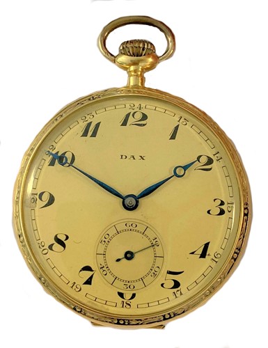 Lot 348 - Dax - A Swiss 18ct gold open faced pocket watch