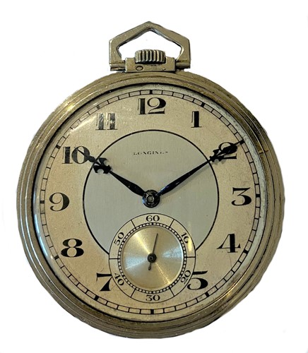 Lot 338 - Longines - A Swiss 18ct rare white gold open faced pocket watch