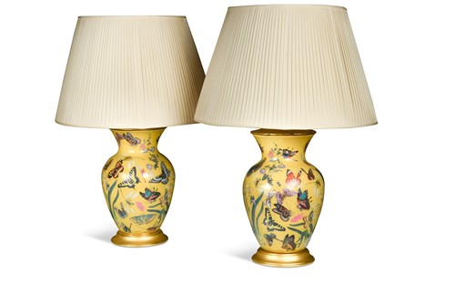 Lot 371 - A pair of enamelled baluster table lamps, modern
