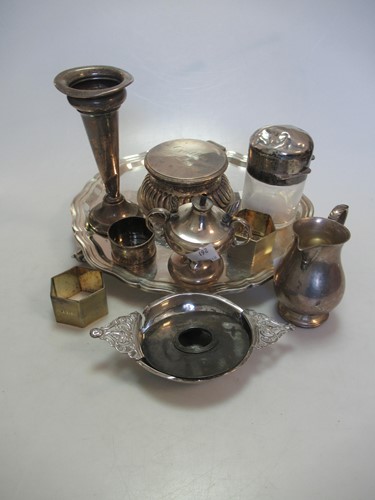 Lot 225 - A silver salver, bowl, cream jug, napkin ring...