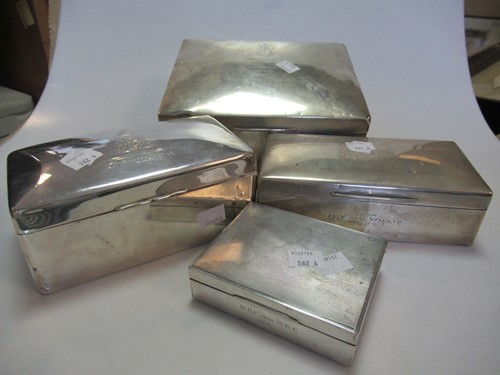 Lot 219 - 4 silver table cigarette boxes (4)