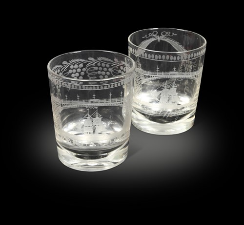 Lot 452 - Two similar Sunderland Bridge glass tumblers