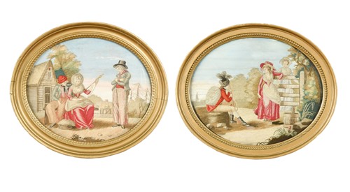 Lot 366 - A pair of Regency silkwork pictures
