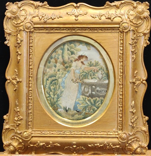 Lot 149 - Four Regency silkwork pictures each with...