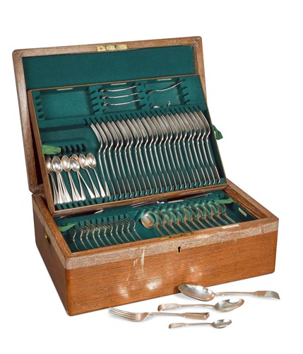 Lot 610 - A canteen containing a 76-piece set of Victorian silver flatware with 13 additions