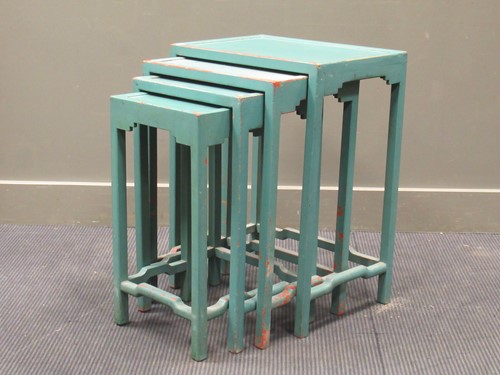 Lot 571 - A green painted nest of four tables, a...