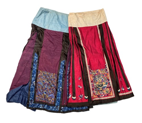 Lot 144 - A Chinese red silk and embroidered skirt, late Qing Dynasty, circa 1890