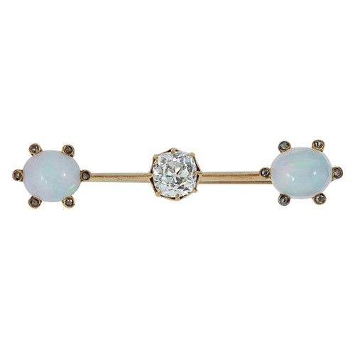 Lot 125 - An opal and diamond bar brooch