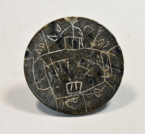 Lot 91 - A Chinese green puddingstone tripod small vase, perhaps Tang Dynasty