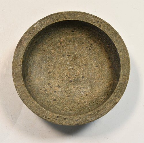 Lot 91 - A Chinese green puddingstone tripod small vase, perhaps Tang Dynasty