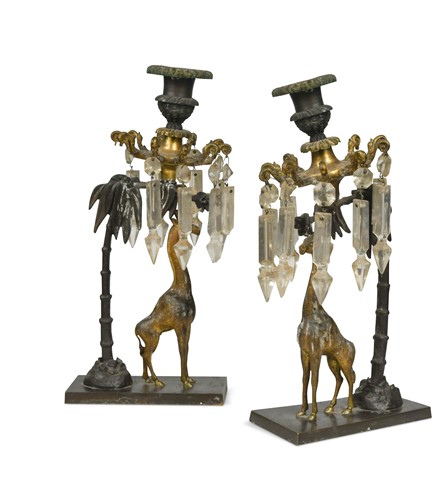 Lot 356 - A pair of Regency bronze and gilt bronze lustres