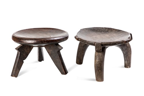 Lot 120 - Two Kenyan hardwood tripod stools, early 20th century