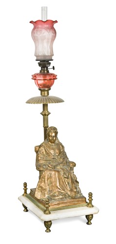 Lot 360 - After Sydney March (British, 1875–1968) for Elkington & Co., a bronze oil lamp