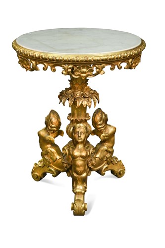 Lot 566 - A French marble topped giltwood centre table, 19th century