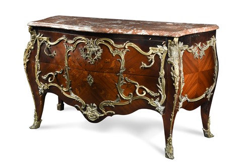 Lot 570 - A Louis XV style gilt mounted marquetry commode, early 20th century