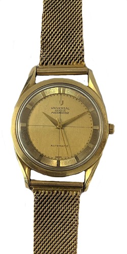 Lot 413 - Universal, Genève - A gold plated 'Polerouter' wristwatch on a later bracelet stamped 14K