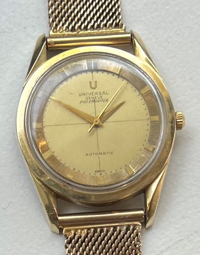 Lot 413 - Universal, Genève - A gold plated 'Polerouter' wristwatch on a later bracelet stamped 14K