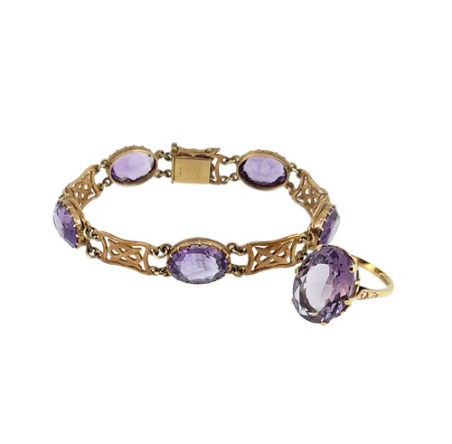 Lot 105 - A late 20th century amethyst ring and a late 20th century amethyst bracelet