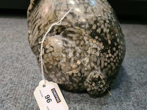 Lot 96 - A Chinese green pudding stone marble crouched hare, in Tang Dynasty style