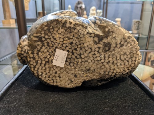Lot 96 - A Chinese green pudding stone marble crouched hare, in Tang Dynasty style