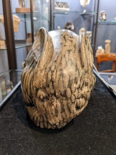 Lot 96 - A Chinese green pudding stone marble crouched hare, in Tang Dynasty style