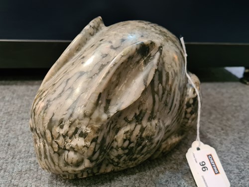 Lot 96 - A Chinese green pudding stone marble crouched hare, in Tang Dynasty style